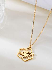 1pc Holiday Style Stainless Steel Floral Women's Necklace, Suitable For Everyday, Holiday, Gift, Fashion Accessories