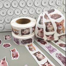 500 pezzi/rotolo Divertenti adesivi gatto meme - Forniture per scrapbooking carino per bambini, sigilli per buste creativi e decorazione per quaderni