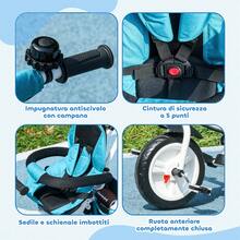 HOMCOM Triciclo per Bambini 18+ Mesi Pieghevole con Seduta Imbottita, Maniglione e Cestino - Blu - Visualizzare 4