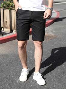 Men's Fashion Golf Casual Outdoor Shorts, Breathable Durable Versatile Bermuda Shorts, Solid Color Men Shorts - Black - View 5