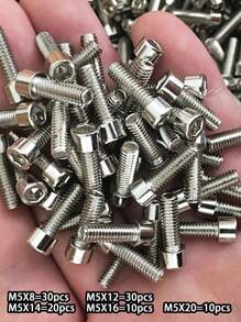 Set de 100 piezas de tornillos de cabeza cilíndrica de acero inoxidable 201 con cabeza hexagonal, M3/M4/M5, pernos con cabeza hexagonal, tuercas, rosca completa métrica, con caja de almacenamiento