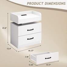 LED Nightstand With Drawers, LED Night Stand With Charging Station, Bedside Table For Bedroom, Modern Night Stand With 2 Wood Drawers End Side Table For Bedroom, Black/ White/ Grey - trắng - Xem 2