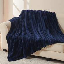 Super Soft King Blanket Pink Premium Silky Flannel Fleece 3D Ribbed Jacquard Lightweight Bed Blanket All Season Use (Pink Ribbed, King(90"X110")) - 深海軍藍羅紋 - 查看 3