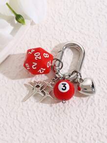 1 pièce Porte-clés dé unisexe nouvelle arrivée créatif, pendentif de boule de billard à 4 branches et en forme de cœur à la mode, breloques de sac lettrage scolaire