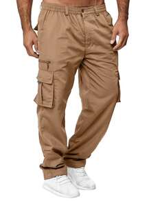 Pantalones de trabajo informales para hombre, diseño con múltiples bolsillos, adecuados para actividades al aire fitness. - Caqui - Ver 1