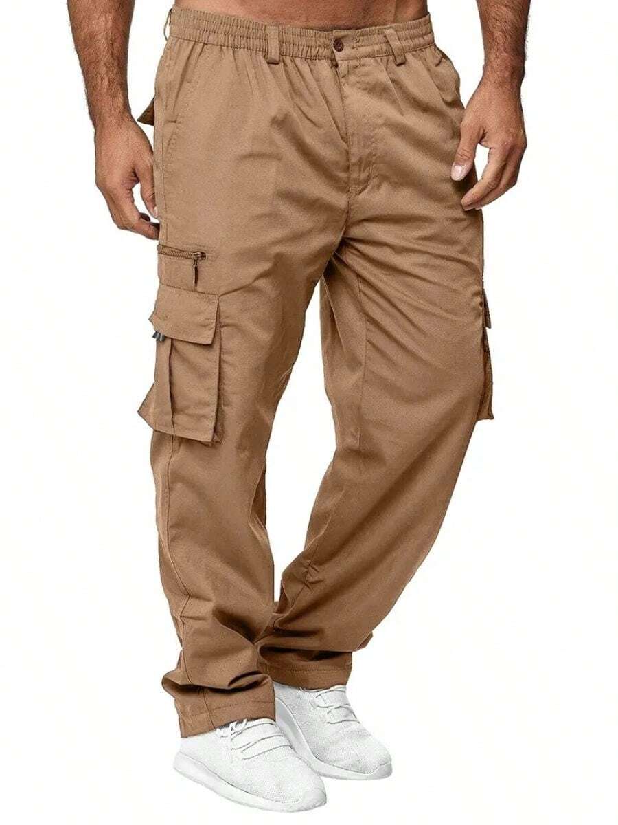 Pantalones de trabajo informales para hombre, diseño con múltiples bolsillos, adecuados para actividades al aire fitness. - Caqui - Ver 1