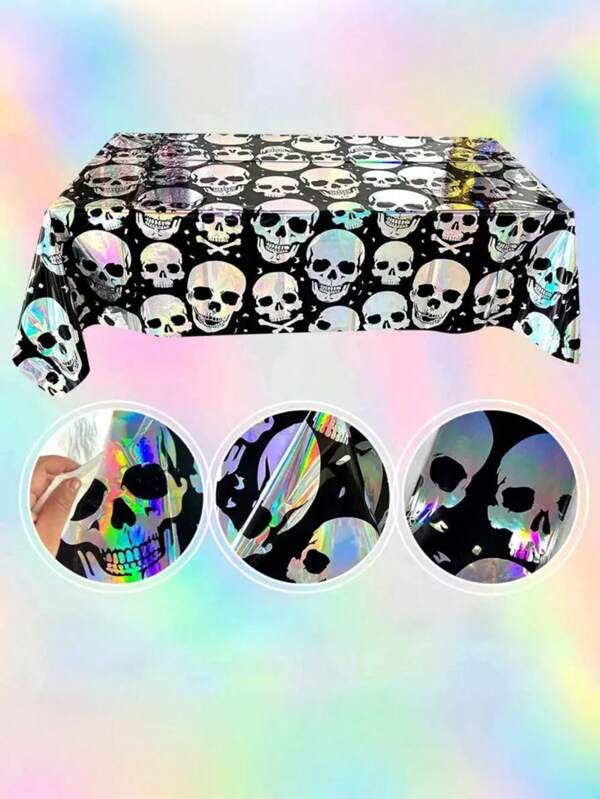 1PC Halloween Skull Table Mat Decoration Disposable Tablecloth Perfect For Festive Scene Decorations Ideal For Halloween Parties And Events Spooky Themed Decor For Home And Outdoor Celebrations
