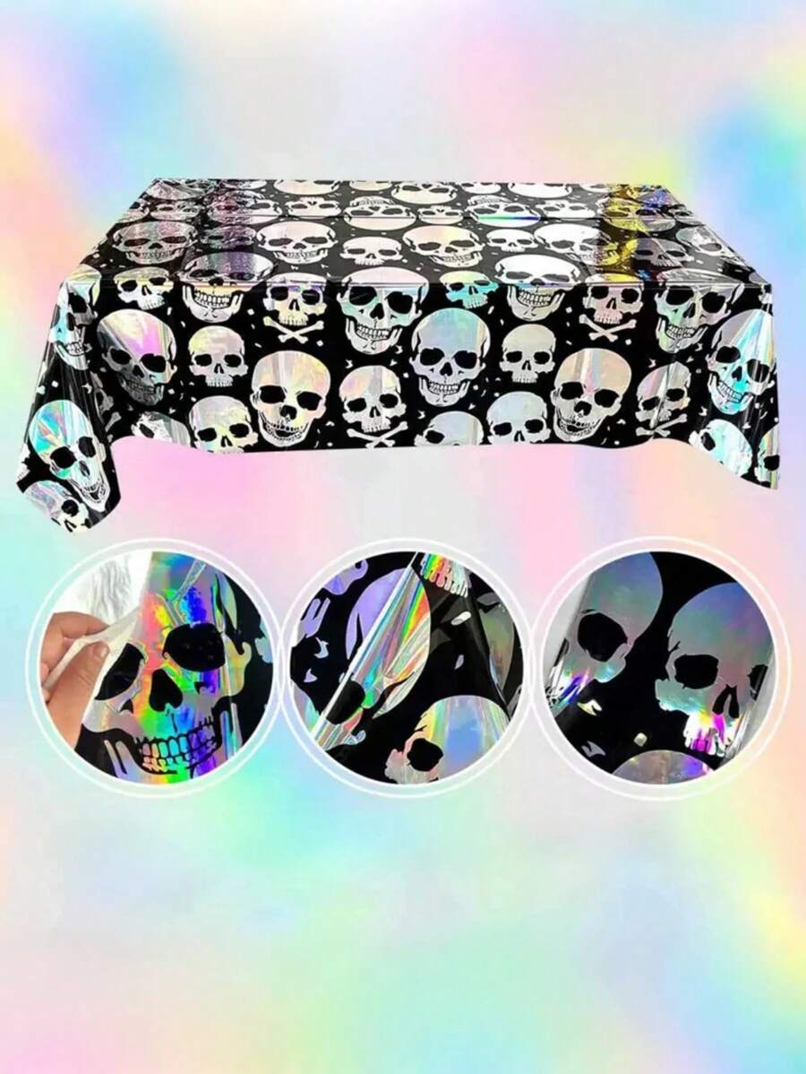 1PC Halloween Skull Table Mat Decoration Disposable Tablecloth Perfect For Festive Scene Decorations Ideal For Halloween Parties And Events Spooky Themed Decor For Home And Outdoor Celebrations Home Decor Halloween Decor Fall Decor Room Decor Autumn Decor