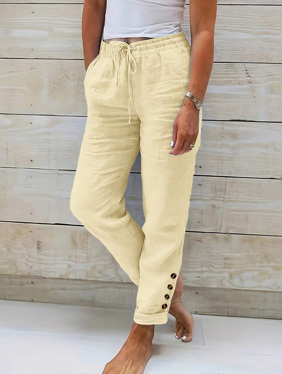 Women's Ordinary Casual Pocket Button Knot Daily - 卡其色 - 查看 1