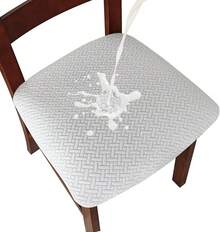 Seat Covers For Dining Room Chair Seat Slipcovers Kitchen Chair Covers (Beige, 4 Pcs) - 防水白色 - 查看 1