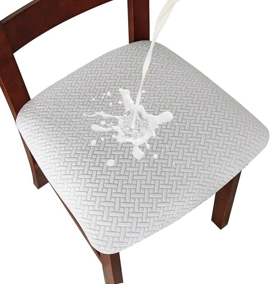 Seat Covers For Dining Room Chair Seat Slipcovers Kitchen Chair Covers (Beige, 4 Pcs) - 防水白色 - 查看 1