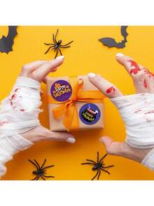 192 件万圣节用品、装饰贴纸圆形贴纸、万圣节派对礼物装饰贴纸、礼品贴纸、封口贴纸、派对礼物贴纸，适用于万圣节、圣诞节等。（8 种款式，每种 2 张，12 件/包）家居装饰万圣节装饰房间装饰秋季装饰