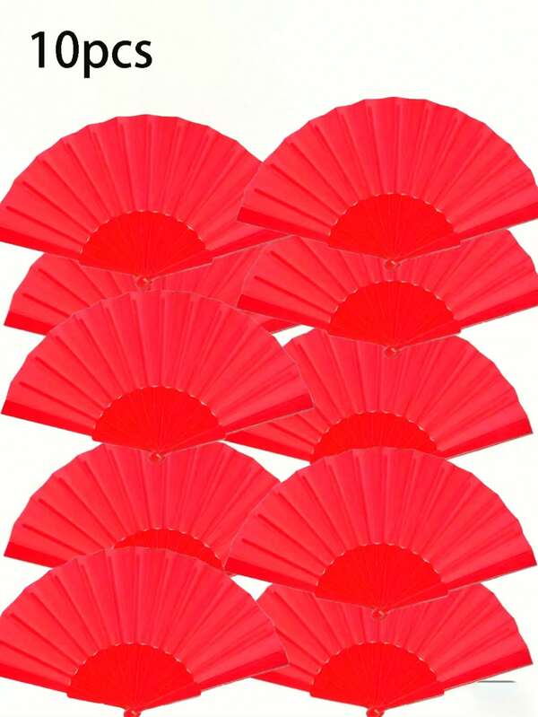 10pcs/1pc/This Retro Folding Fan Unfolds Into A Red Handheld Paper Fan. It Is Lightweight And Portable, Suitable For Weddings, Costume Parties, Home Decoration, And Cosplay Accessories. With A Classic Folding Design, It Has A Smooth Texture.