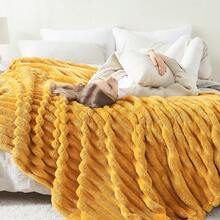 Super Soft King Blanket Pink Premium Silky Flannel Fleece 3D Ribbed Jacquard Lightweight Bed Blanket All Season Use (Pink Ribbed, King(90"X110")) - Mustard Yellow Ribbed - View 4