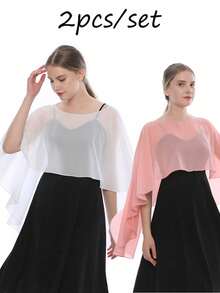 半件装女士纯色雪纺轻薄透气防紫外线披肩，柔软舒适时尚百搭，可作连衣裙披肩