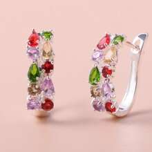 一对时尚金属 U 型夹式耳环，银色调，彩色，适合度假 - 彩色 - 查看 11