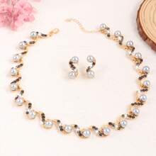 Set de joyería de 3 piezas con forma de S con perlas artificiales, incluyendo pendientes y collar, de estilo popular europeo y americano, adecuado para galas, fiestas y vacaciones - gran regalo para novia, esposa o mejor amiga