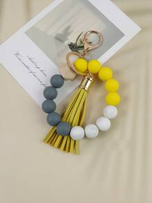 1pc Minimalist Beaded Keychain, Handmade Tassel Keyring, Women's Fashion Silicone Bead Wrist Lanyard - Marble Print Charm, Bag Accessory, Gift For Friends, Mom, Teachers - Multicolor - View 23