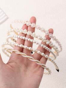 5pcs/Set Of Girl's Faux Pearl Side Clip Hairpin Headgear, White Headband, Hairband Headband For Women, Hair Accessories, Hair Hoop