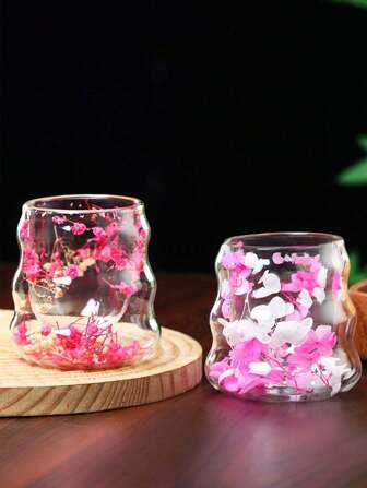 Double-Layer Glass Coffee Cup With Dried Flower Insert, Insulated Tumbler, Spiral Glass Cloud Cup, Suitable For Hot & Cold Drinks, Especially For Iced Drinks, Soda, Fruit Tea, Juice And Latte - Ideal For Weddings, Parties, Bridal Showers, Birthday Gifts, Also For Decoration, Home & Bedroom Decor