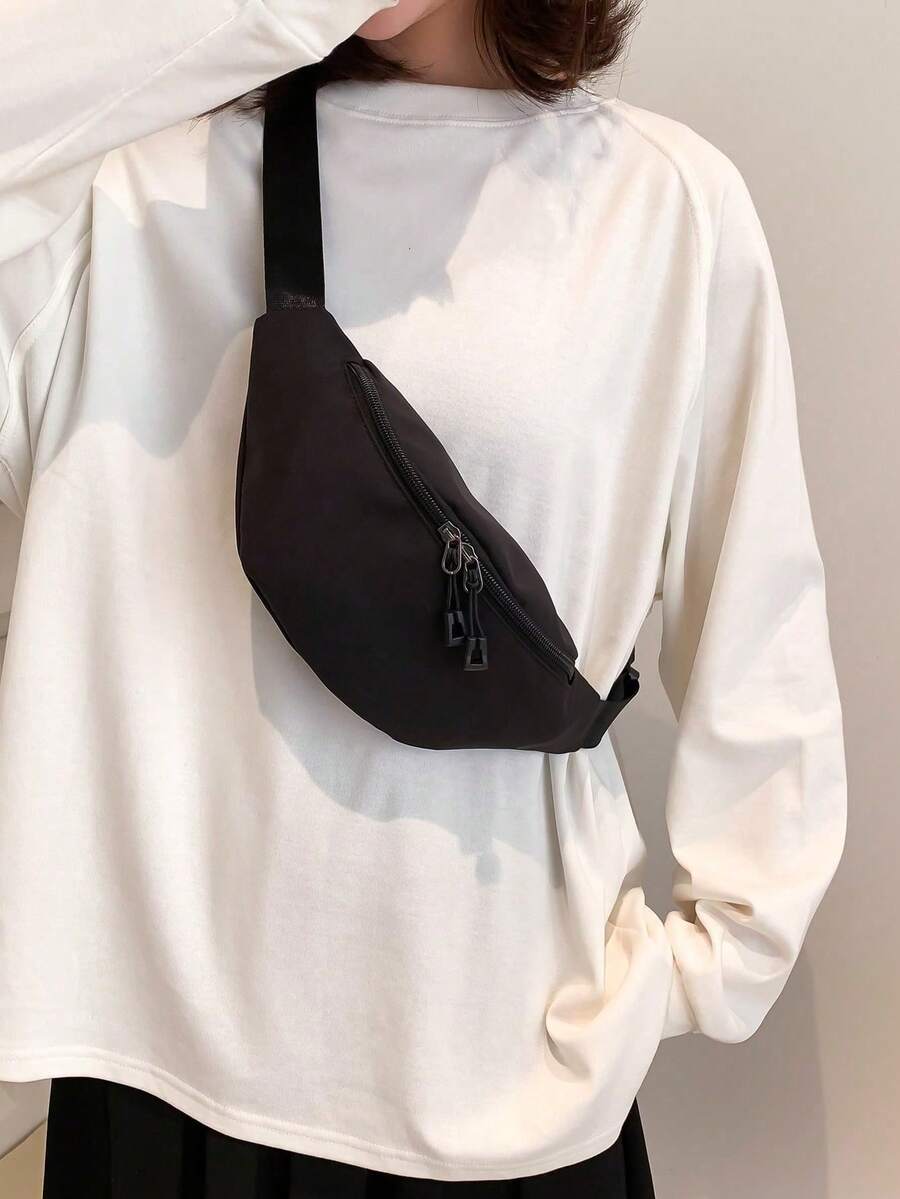 Bolso de cintura unisex de moda, bolso bandolera estilo coreano, adecuado para ciclismo, correr, deportes - Negro - Ver 1