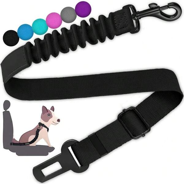 1 pezzo Guinzaglio di sicurezza retrattile nero per cani in auto, cintura di sicurezza per animali domestici regolabile in nylon per veicoli, resistente ed elastico