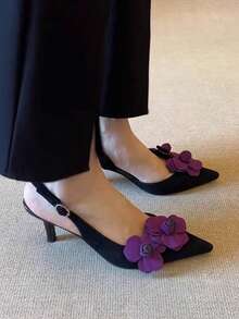 Vintage Peep-Zehen 3D Blumen Wunderschöne Sandalen für Frauen, schmaler Absatz & Knöchelriemen, passend zu Kleidern