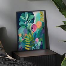 1 Pc, Custom Photo, Polished Plexiglass Wooden Frame,Vibrant Illustrations Of Flowers And Plants,Personalized Canvas Printed Poster Art, Perfect For Families, Couples, Pets' Memories, And A Perfect Gift For Anniversaries