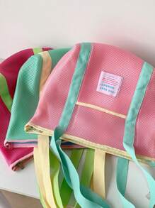 1 Pc Macaron Contrasting Color Summer Bbeach Bag, Mesh Large Capacity Tote Bag, Dopamine Clothing Storage Bag, Suitable For Beach, Swimming, Travel And Vacation Essentials, Portable Travel Bag, Foldable Multifunctional Storage Bag