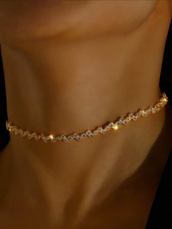 1 Peça Colar Elegante de Moda com Pingente Dourado de Zircônia Cúbica em Formato de Losango