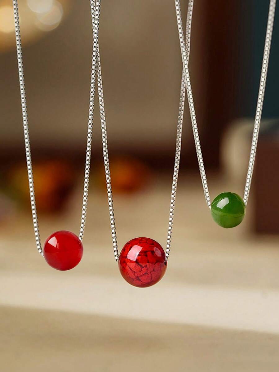 天然玉石软玉如玉通玛瑙水晶项链配 S925 银链，奢华女士配饰护身符吊坠，结婚周年纪念礼物（带链） - 彩色 - 查看 1