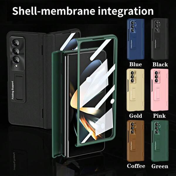 1pc Multi-Color Magnetic Mid-Axis Hinge Protective Case With Tempered Glass Screen Protector Integrated Compatible With Samsung Galaxy Z Fold 7/Z Fold 6/Z Fold 5/Z Fold 4/Z Fold 3, Made Of Carbon Fiber Leather And Hybrid PC Material, Offering All-Round Anti-Shock Protection (S Pen Not Included)