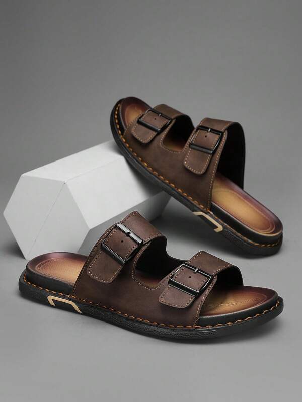 Sandalias de verano para hombres y mujeres con corcho suave, zuecos de madera, pantuflas de fibra ultraligera y piel, sandalias casuales con doble hebilla, zapatos casuales de talla grande para hombres, pantuflas deportivas