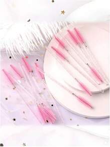 100 pièces/50 pièces/10 pièces Applicateurs de mascara jetables, brosses à cils en nylon, applicateur d'extension de sourcils sans parfum avec tige en plastique ABS, pour peau normale - mascara et mise en forme des sourcils, utilisation en salon et à domicile, set de baguettes roses et noires