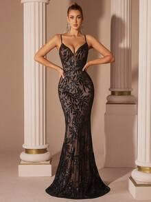 ADYCE Women's Elegant Leaf Bead Embroidered Suspender V-Neck Gorgeous Backless Cross Tie (Embroidery Position Randomly) And Party Dress For Prom Birthday Party Evening Date Homecoming Party Wedding Guest Formal Dinner Family Festival