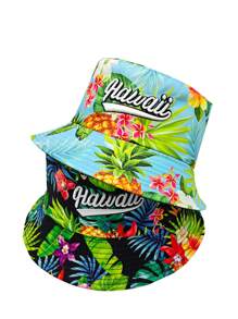 Cappello da pescatore alla moda con ricamo in stile hawaiano, reversibile, casual, leggero e adatto a unisex per uso all'aperto e viaggi