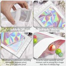 100 Pieces Smell Proof Mylar Bags, Holographic Packaging Bag, Resealable Odor Foil Pouch Zipper Bags With Clear Window For Food Storage And Lipgloss, Jewelry Lash (Black, 2.4 X 3.9 Inch) - 7.1x10.2 Inch - View 5