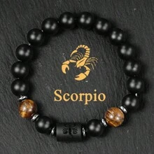 10mm Beaded Bracelets For Men Women Couple Black Punk Streetwear Tigers Eye Bangles Gifts For Boyfriend Constellation Aries Taurus Gemini Cancer Leo Virgo Libra Scorpio Sagittarius Capricorn Aquarius Pisce Zodiac Lover Accessories Jewellery