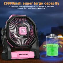 Portable Camping Fan With LED Light - 20000mAh Rechargeable Battery, Adjustable 270°/360° Design For Tents, Travel, And Outdoor Use,Travel Essentials Hand Held Fan,Portable Fans - Hồng - Xem 3