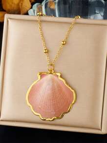 1 goldfarbene Edelstahl einfache Muschelanhänger Accessoire Halskette für Strandurlaub Frauen, Schlüsselbein-Kette