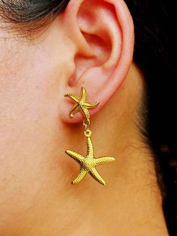 Assorted Summer Beach Style Earrings Set - Starfish, Seashell, Faux Pearl, Suitable For Women's Summer Resort Outfits