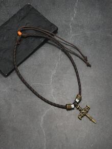 1pc Minimalist Alloy Nail Cross Pendant Adjustable Necklace, Unisex Retro Style Jewelry