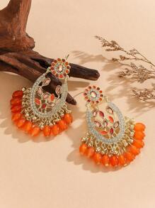 1 par de Aretes con Borlas y Flor en Estilo Bohemio, Lujosos y Exquisitos, Pendientes de Moda Hechos a Mano y Únicos para Mujeres, Adecuados para Viajes y Ocasiones de Fiesta