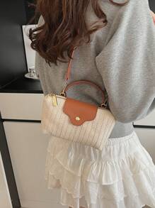 Bolso doblado de tela contrastada versátil y casual para mujer, bolso cuadrado minimalista de nailon, bolso de mano de moda, bolso de estilo retro con correa extraíble, bolsos para adolescentes, mujeres estudiantes universitarias, principiantes y trabajadores de oficina, perfecto para oficina, universidad, trabajo, negocios, viajes