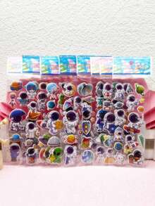 8 pièces/set Autocollants gonflés 3D, astronaute de bande dessinée, satellite, soucoupe volante, station spatiale, autocollants décoratifs DIY, récompenses pour étudiants, cadeau pour fête de vacances, styles aléatoires