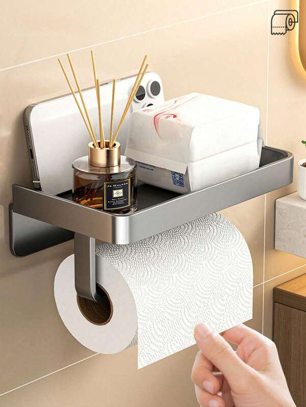 1 Stück Metall Toilettenpapierhalter, wandmontierter Badezimmer Papierhandtuchspender, Material aus Kohlenstoffstahl + ABS Kunststoff, ohne Bohren, geeignet für Badezimmer, Toilette.