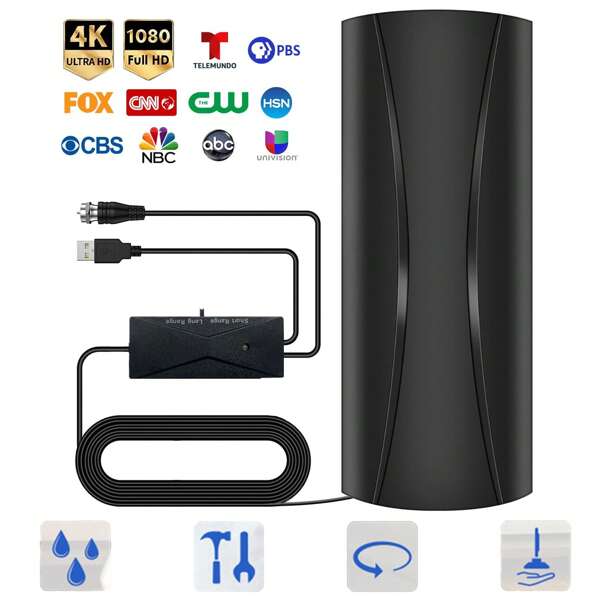 YAIUZGOO Amplificateur de signal TV Récepteur amélioré 900+ Antenne TV intérieure/extérieure numérique améliorée longue portée pour chaînes locales.Antenne TV pour télévision intelligente/téléviseur plus ancien - Prend en charge 8K 4K 1080P avec câble coaxial de 32 ft et amplificateur de signal pour télévision intelligente et tous les anciens téléviseurs