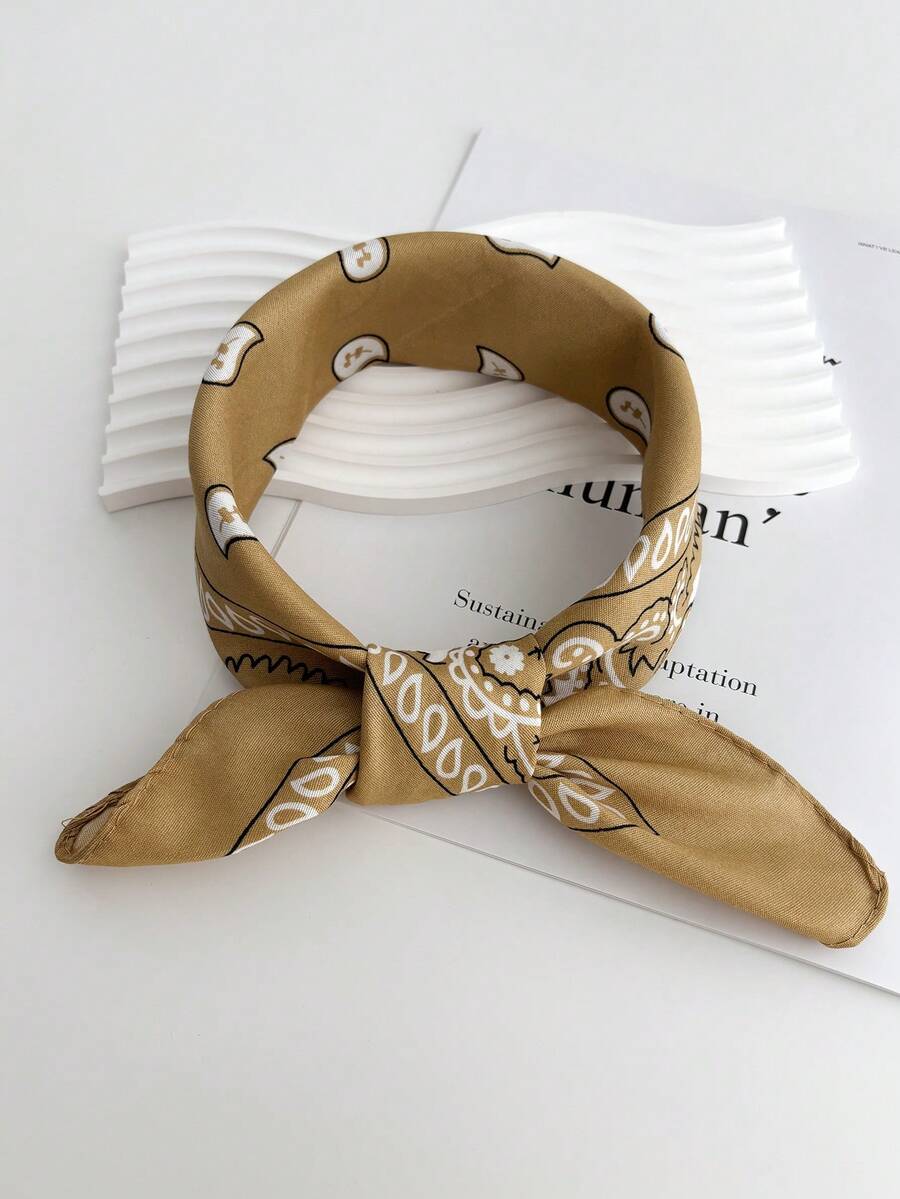 1 pieza Pañuelo bandana unisex estilo hip hop, banda para el cabello negra, pañuelo para el cuello, ropa deportiva, envolturas para la muñeca, pañuelo cuadrado estampado - Caqui - Ver 1