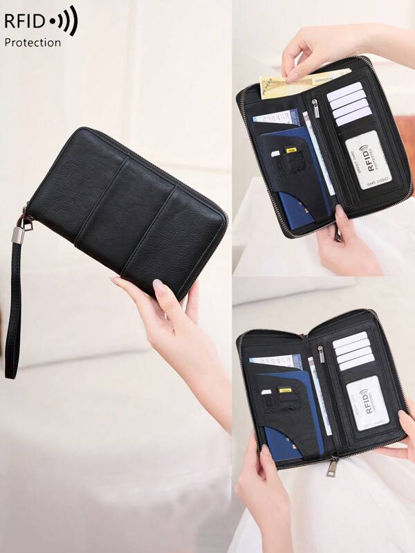 New RFID Anti Magnetic Wallet Zipper Passport Bag Certificate Bag Ticket Storage Bag Multi Functional Passport Wallet Large Capacity Wallet Fashion Travel Bag Airplane Travel Bag For Overseas Travel