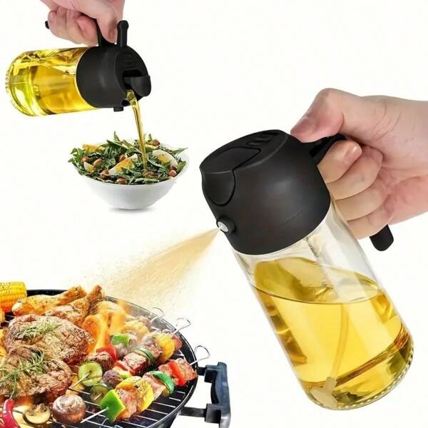 1PC Portable 15.89 Oz. Plastic Olive Oil Spray And Dispenser, 2-In-1 Spray And Pour Oil Dispenser, Suitable For Cooking, Barbecue, Air Fryer, Baking, Salad, Hand-Held Spray, Kitchen Baking Supplies, Kitchen Oil Dispenser, Barbecue, RV, Kitchen Perfect Cooking Tools